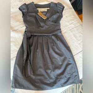 Francesca Emmelee Dress Charcoal Gray Belt Cap Sleeve Fauz Wrap Medium New $58